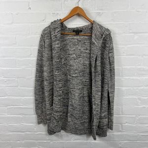 Tahari Women's Open Front Hooded Cardigan Sweater Long Sleeve Heather Gray SZ L